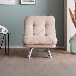 Fauteuil convertible banquette écru pieds chromés CUSCO